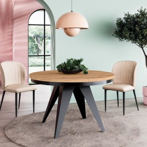 Stół okrągły rozkładany Alvin II o średnicy 100, 120 cm z metalową obręczą i nogami w kolorze czarnym, kolor blatu do wyboru