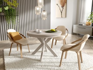 Stół okrągły rozkładany RAVENNA 100–180 cm – kaszmir | Japandi, skandynawski, nowoczesny styl