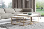 Zestaw stolików kawowych LUMARE – styl glamour, komplet 2w1, złota podstawa, nowoczesny design