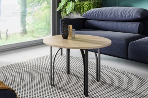 Stolik kawowy BRAVENO – okrągły blat, loftowy design, metalowa podstawa