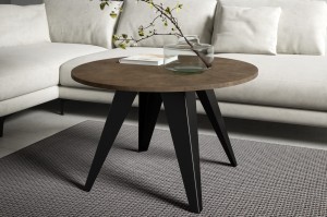 Stolik kawowy RAVINO – okrągły stolik w stylu industrialnym