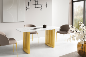 Stół rozkładany DIVA do salonu jadalni 160x90, 180x90, 200x90 glamour loft blat marmur bianco nogi złote